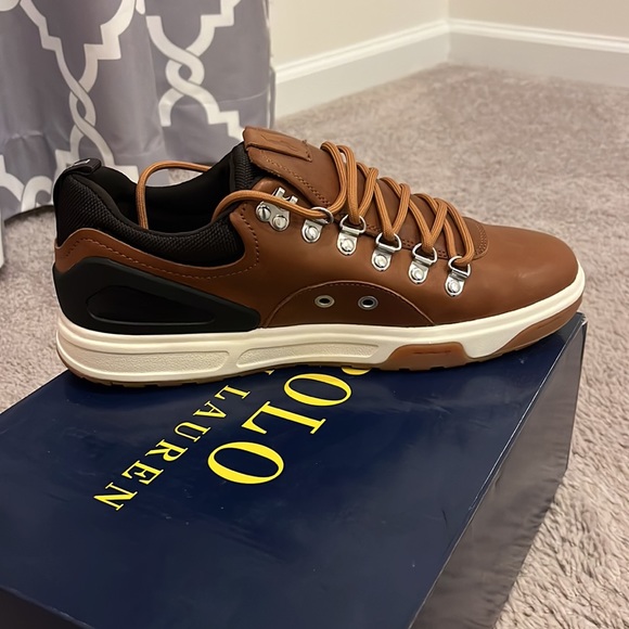 Polo Ralph Lauren Adventure 100 SK ATH tan burnished calf leather shoes Mens 8.5 - Picture 3 of 16